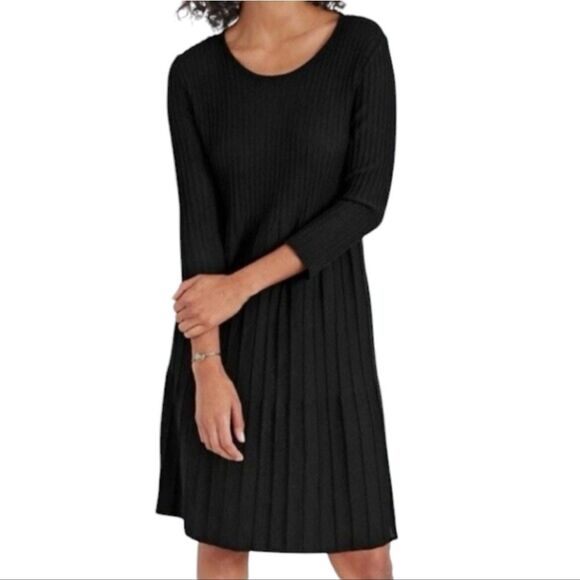Eileen Fisher Washable Wool Scoop Neck Knit Dress Small Petite Dark Navy/Black - Picture 4 of 14